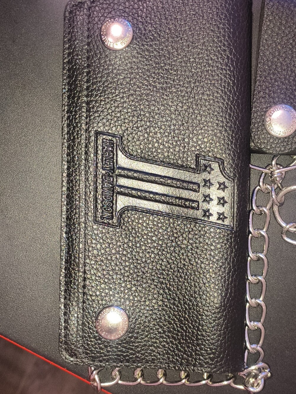 Harley-Davidson Black Leather Chain Wallet with Studs